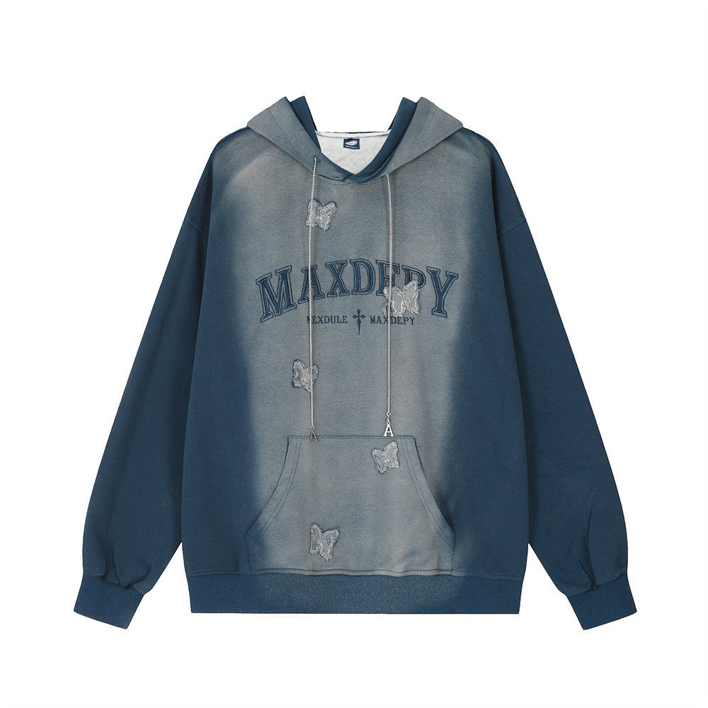 Felpa con cappuccio imbottita in velluto con farfalle tie-dye e dettagli colorati, marchio Valstrend shop.