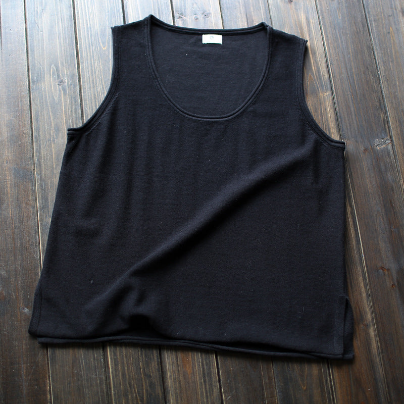 Round Neck Women's Loose Artistic Curling Distressed Vest