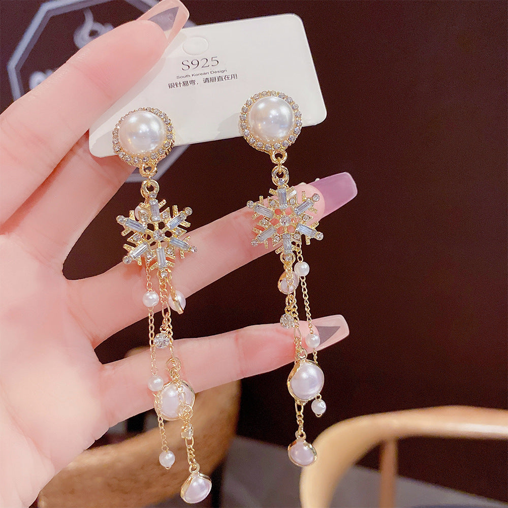 Orecchini pendenti in argento Sterling con perle di lusso, design elegante e raffinato, da donna, marca Valstrend.
