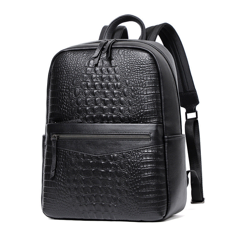 Zaino da uomo in pelle bovina Valstrend, stile casual per viaggio e uso quotidiano, con tasche e tracolla regolabile.
