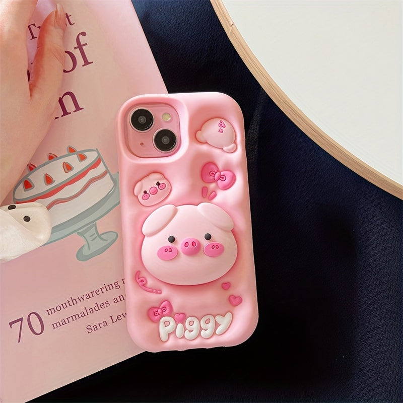 Custodia in silicone con design di maialino 3D per iPhone, con supporto estraibile, protezione morbida e dettagli carini Valstrend.