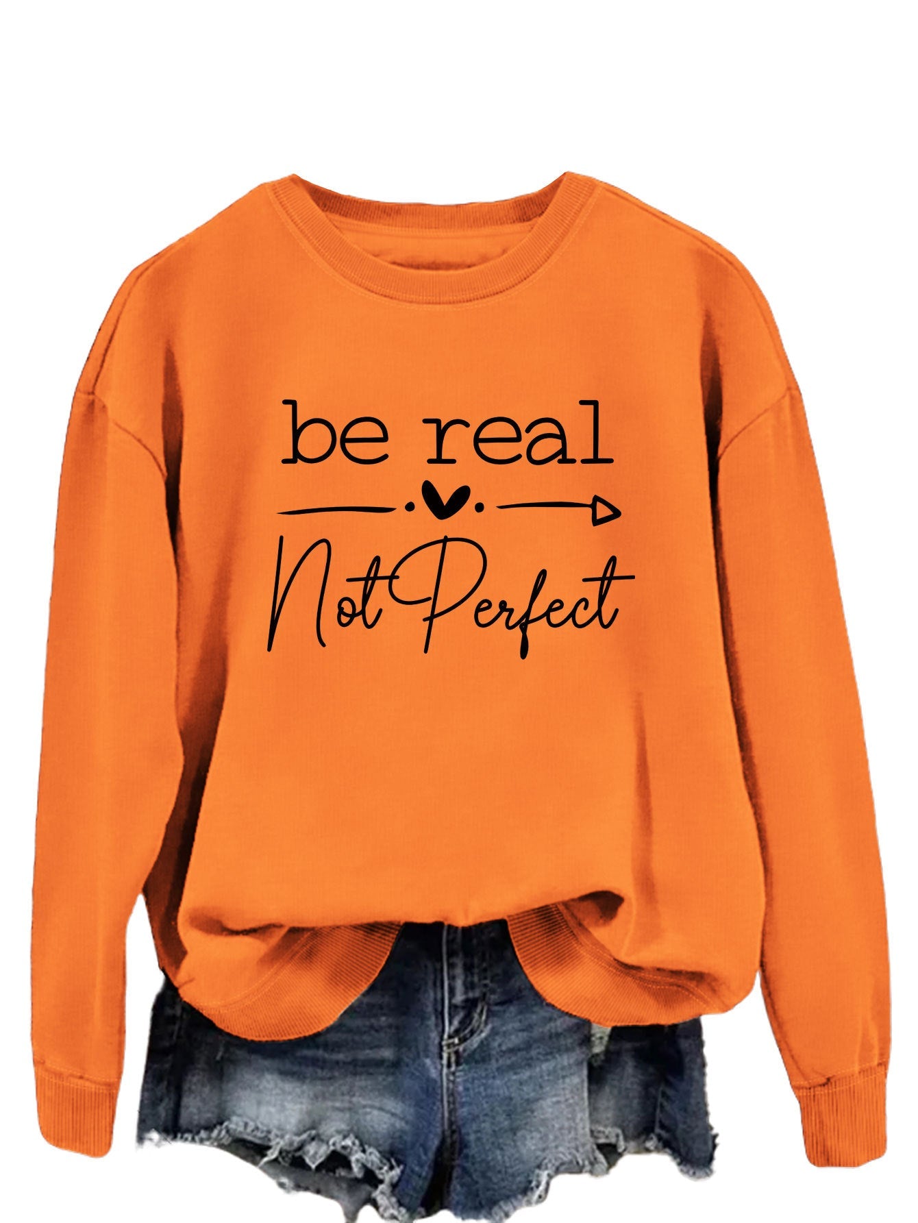 Felpa oversize con lettere stampate "Be Real Not Perfect" di Valstrend, maniche lunghe e stile casual, morbida e comoda.