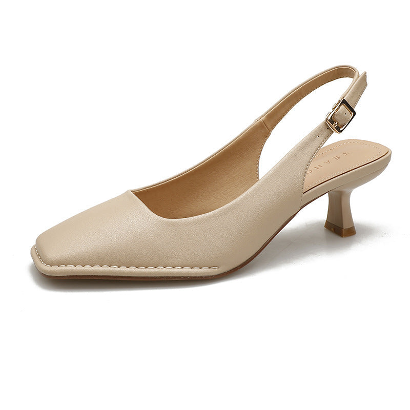 Sandali slingback Valstrend con tacco quadrato classico, punta francese e tomaia in stile kitten heel, stile elegante e femminile