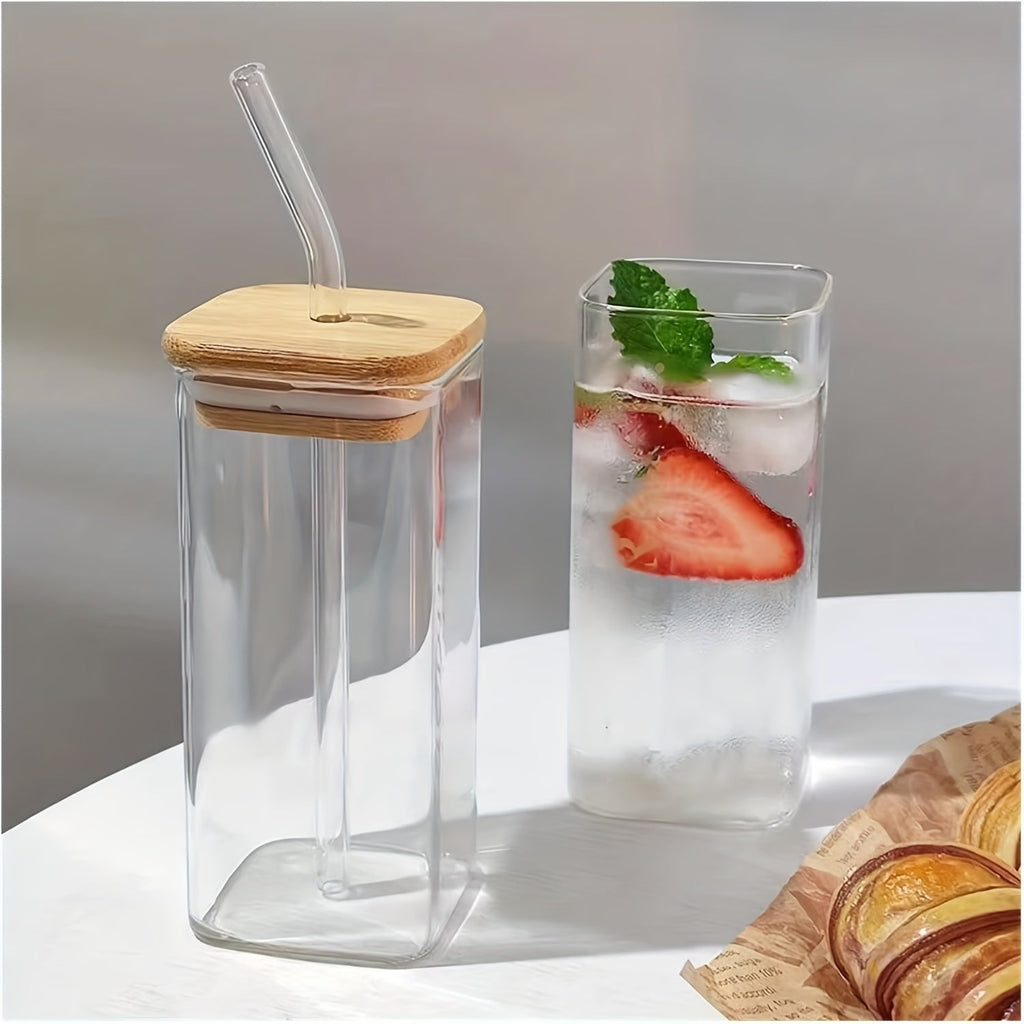 Tazza in vetro resistente al calore con coperchio e cannuccia, ideale per caffè, tè al latte, sostenibile e senza piombo.