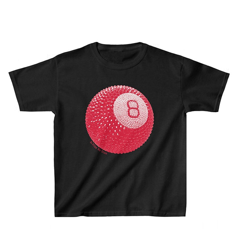 European And American No 8 Ball Letter Print Slim Fashion Short Top