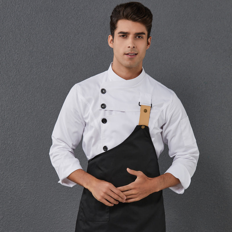Uniforme da chef uomo in tessuto traspirante con maniche lunghe per catering autunnale, marca Valstrend.