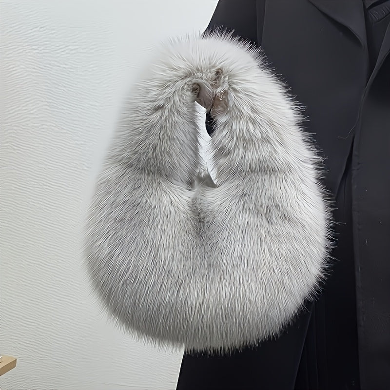 Chic Faux Fur Women's Clutch - Soft & Compact with Zip Closure, Perfect for Evening Out, Photoshoots, Shopping, Work, and Holiday Gifts - Available in Coffee, Mint Green, Grey, Cream, Blue, Burgundy, Black