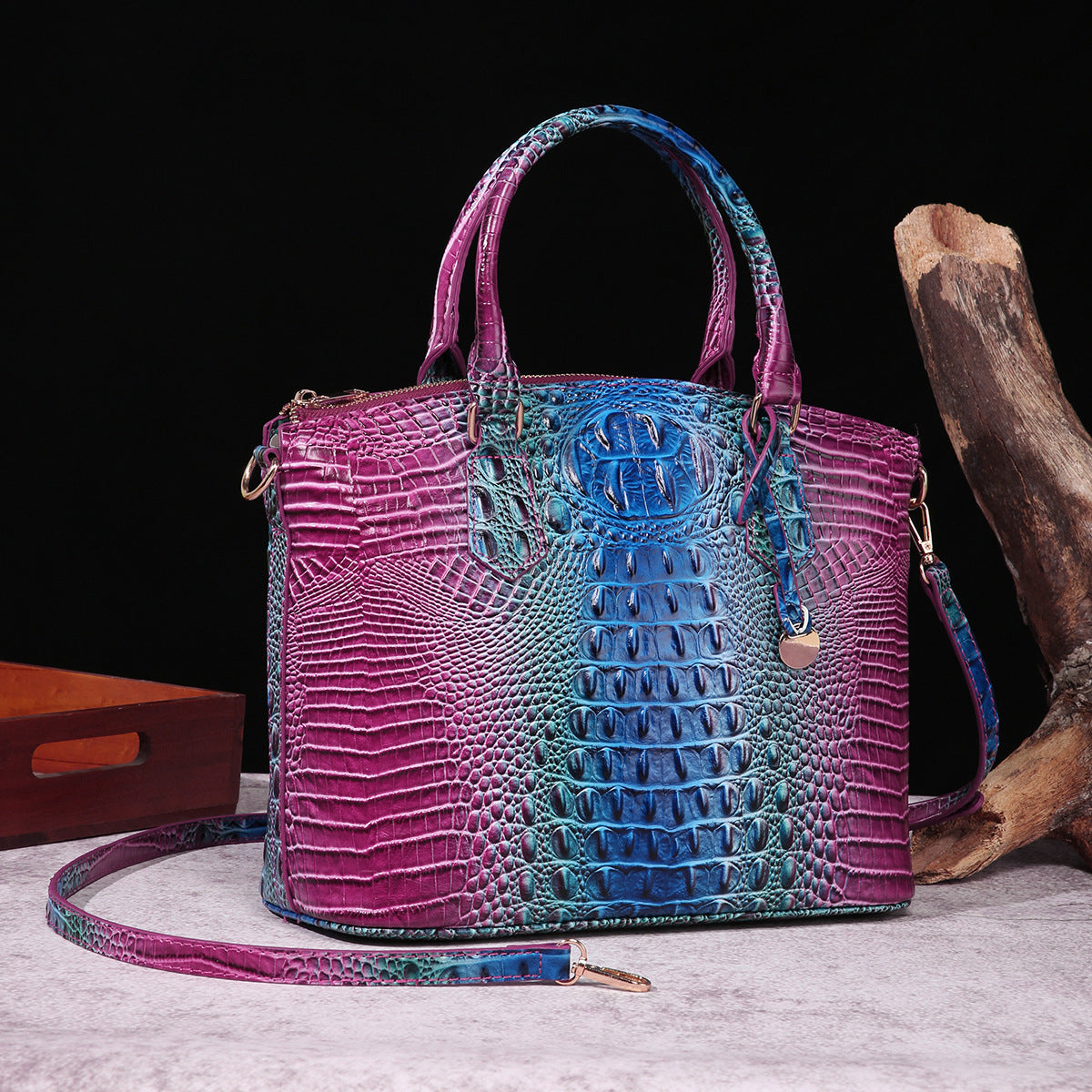 Borsa messenger portatile donna in stile retrò con motivo rettile crocodile, design elegante e pratico, marca Valstrend.