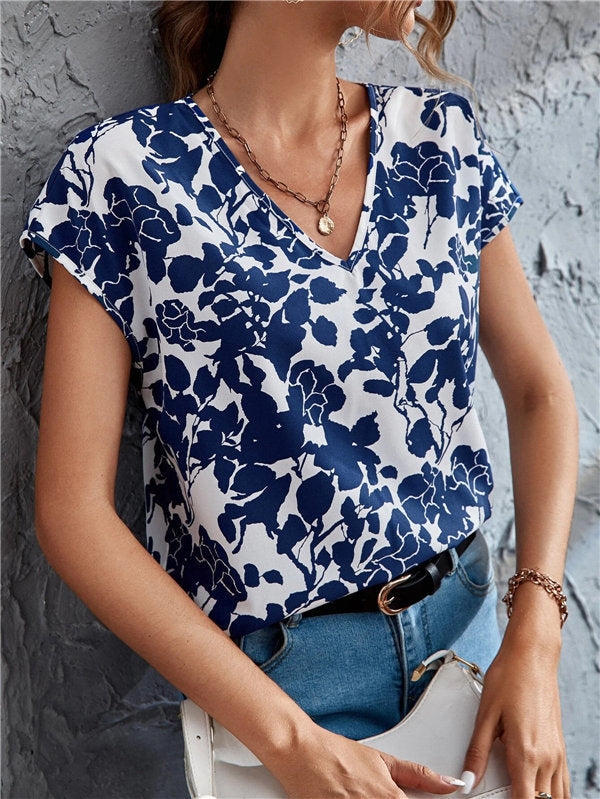 Maglietta corta con scollo a V, stampa europea e americana, maniche corte, brand Valstrend, stile fashion casual.