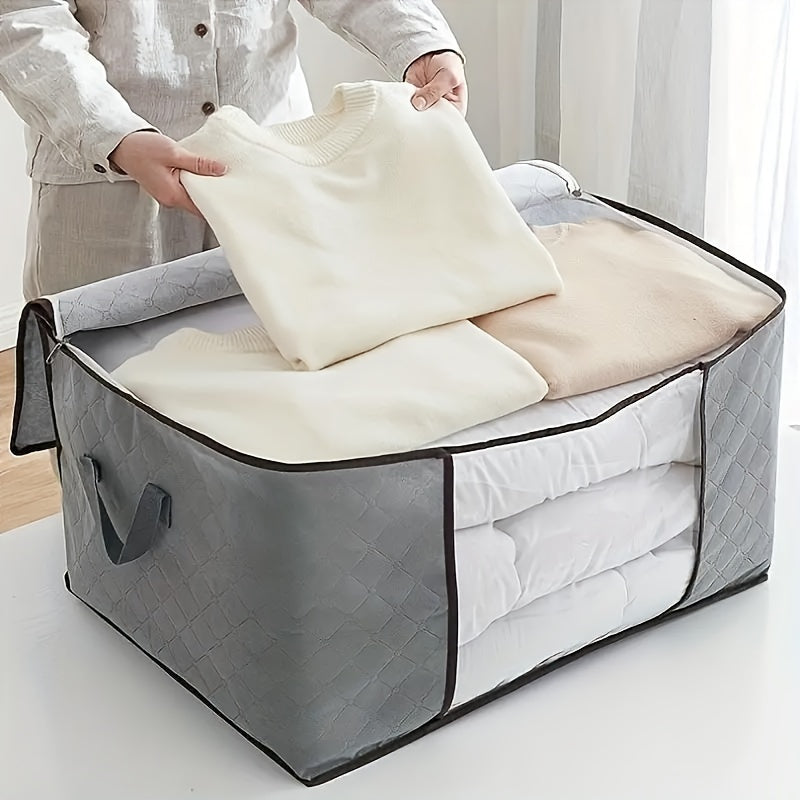 1pc Non-Woven Garment Storage Bag with Clear Window & Handles - Hand Washable Clothes Organizer for Bedroom, Home, Dorm - Capacity for 1 King Comforter, 6 Blankets, 35 Clothes