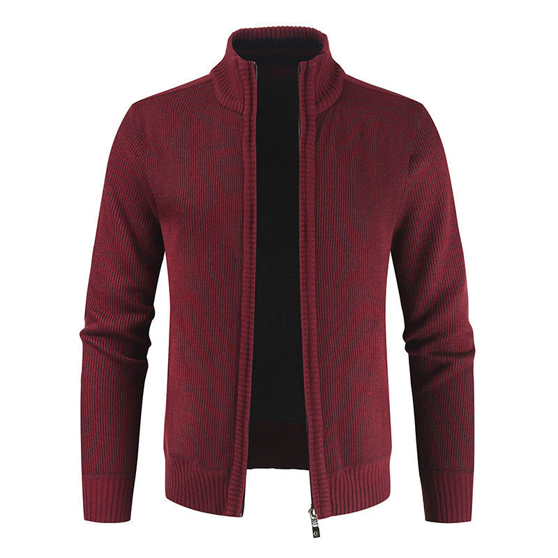 Cardigan uomo autunno 2023 Valstrend, maglione casual a tinta unita con colletto a stand, stile classico e comodo.