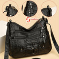 Retro Rivet Decor Crossbody Bag, Soft PU Leather Shoulder Bag, Women's Multi Zipper Messenger Bag