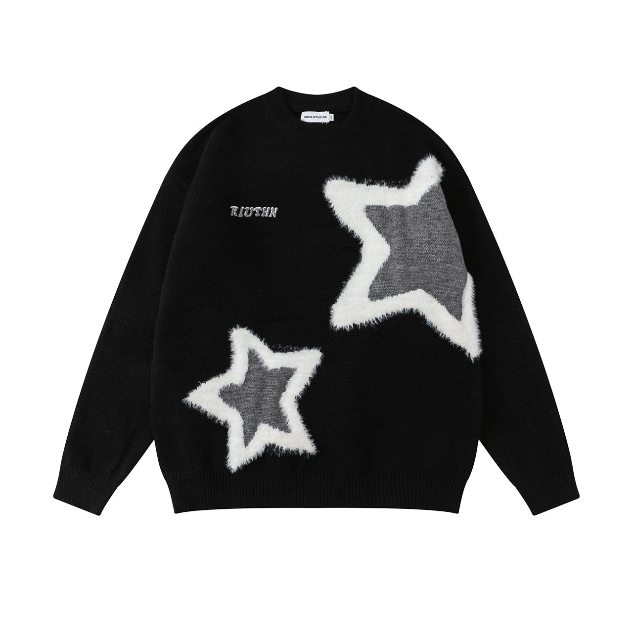Maglione girocollo in jacquard con motivo flocking hip hop, marca Valstrend shop, tessuto morbido e stile casual.