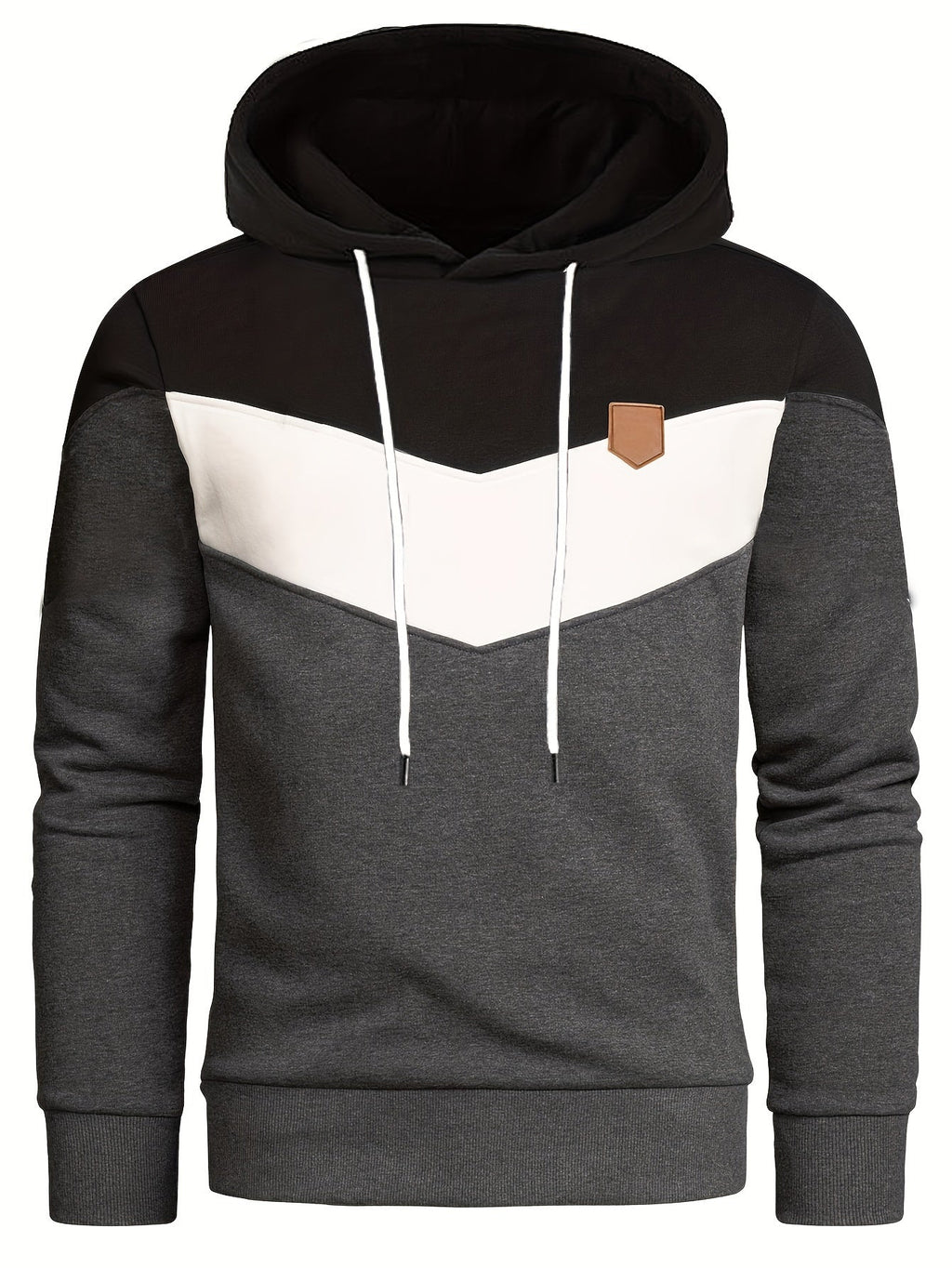 Felpa con cappuccio a maniche lunghe da uomo Valstrend, color blocking, tasca a marsupio, casual e versatile, con coulisse.