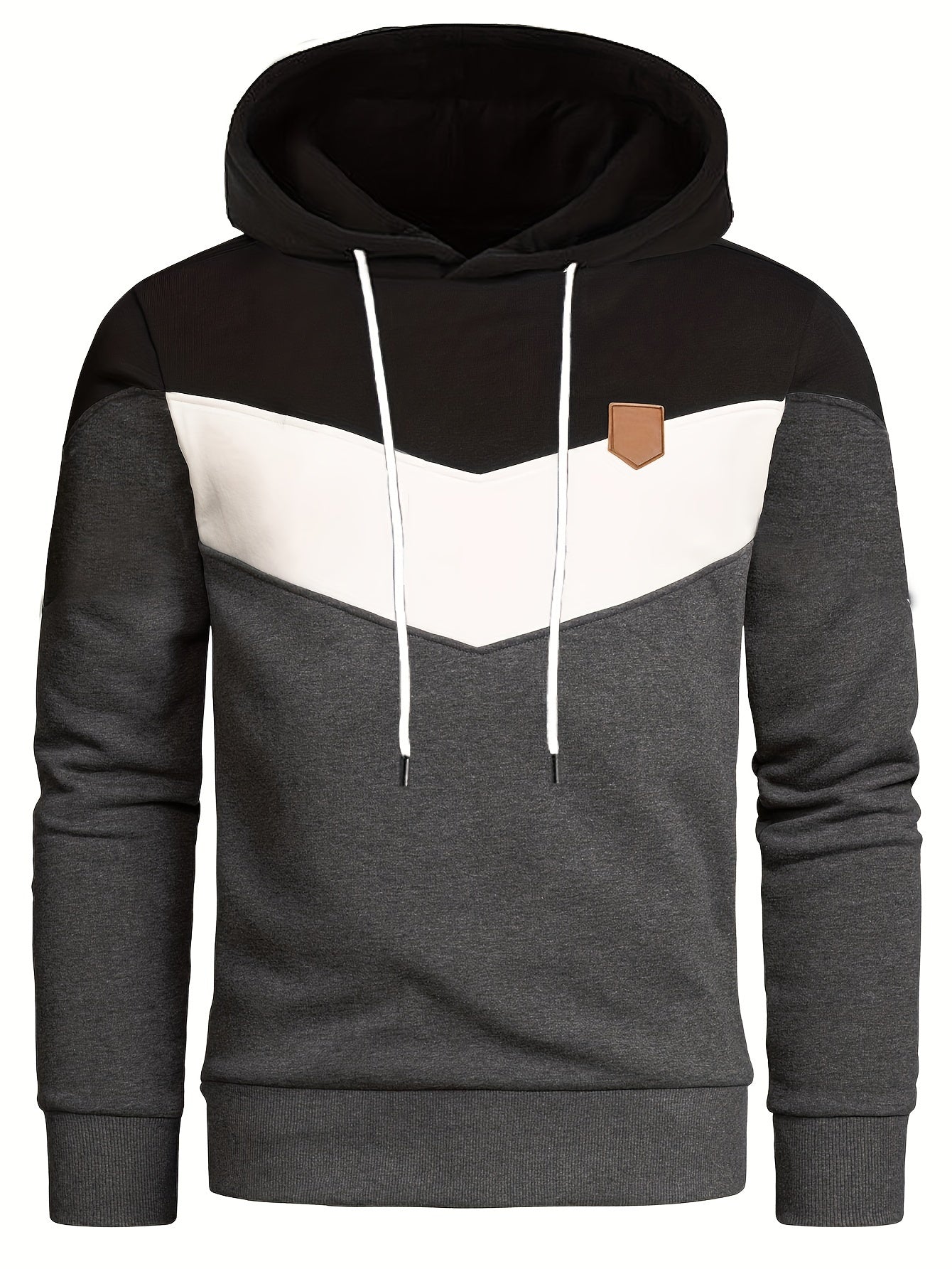 Felpa con cappuccio a maniche lunghe da uomo Valstrend, color blocking, tasca a marsupio, casual e versatile, con coulisse.