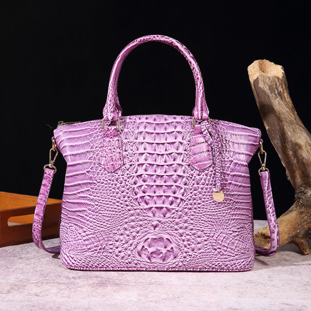 Borsa a tracolla retrò donna in pelle con motivo rettile, portatile e spaziosa, marca Valstrend.