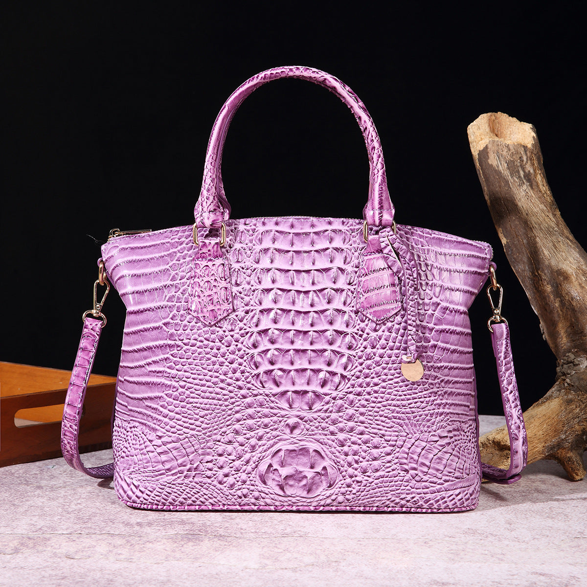 Borsa a tracolla retrò donna in pelle con motivo rettile, portatile e spaziosa, marca Valstrend.