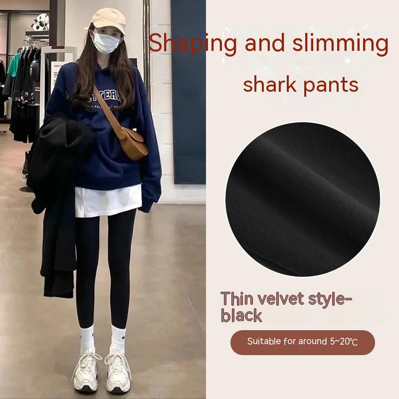 Leggings spessi in velluto a pelo corto Cloud Feeling Thin Velvet Shark di Valstrend, foderati in pile per autunno e inverno.