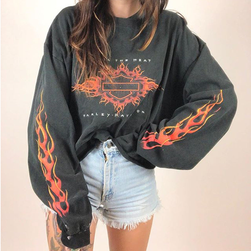 Round Neck Print Long Sleeves Sweater For Women Fall Winter Coat