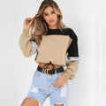Maglione girocollo in patchwork autunnale di Valstrend, con dettaglio a lacci e stile casual, tessuto caldo e confortevole.