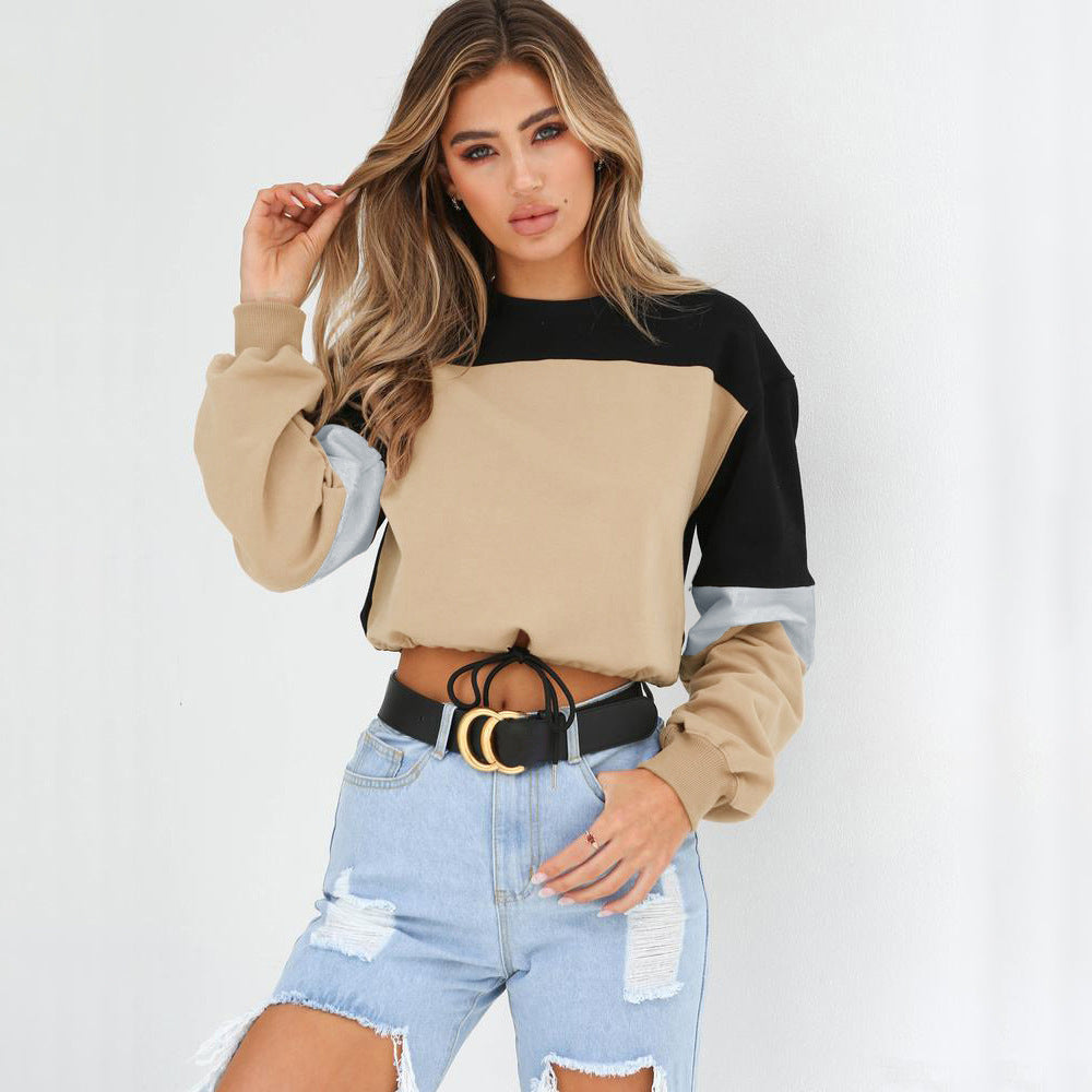 Maglione girocollo in patchwork autunnale di Valstrend, con dettaglio a lacci e stile casual, tessuto caldo e confortevole.