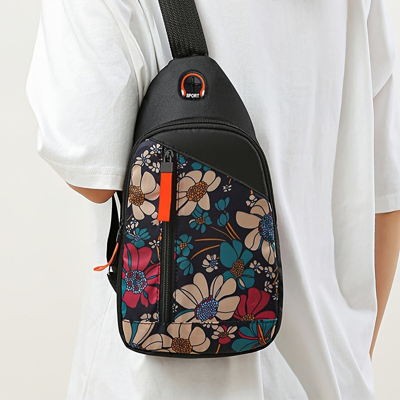 Borsa a spalla in tessuto oxford con stampa casual da uomo, tracolla regolabile e design pratico per uscite all'aperto.