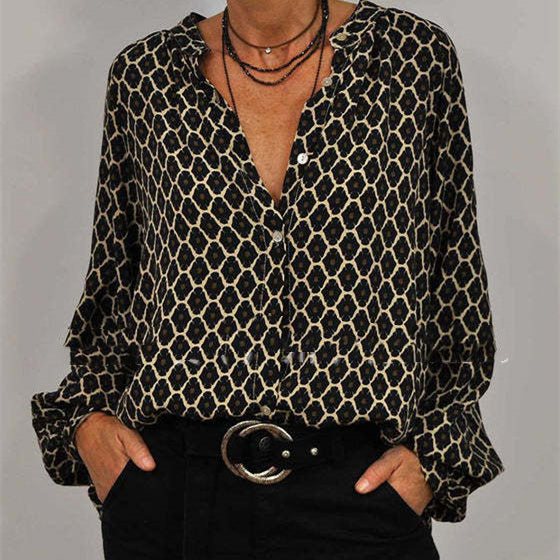 Maglietta donna a maniche lunghe con scollo a V e stampa moda primaverile, marca Valstrend, stile casual e femminile