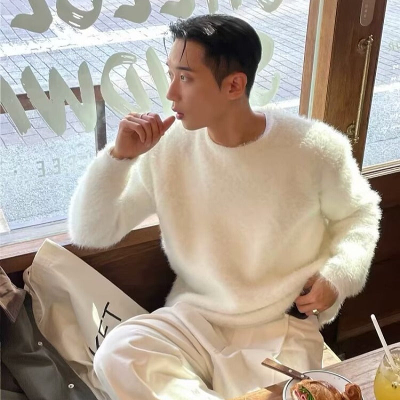 Pure Color Warm Keeping Sweater Men's Autumn And Winter New Korean Style Couple Loose Plus Size Top