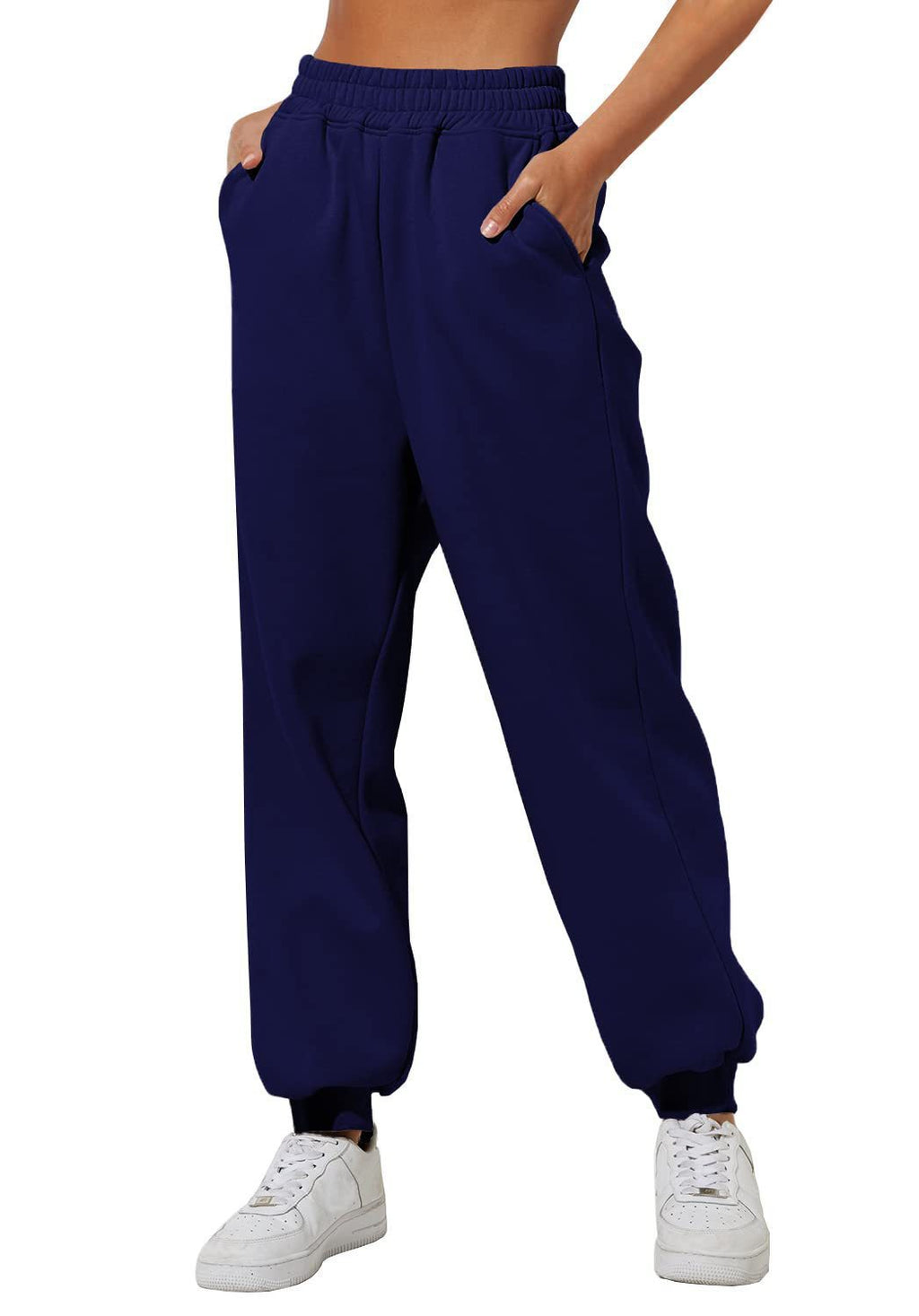 Pantaloni jogger donna a vita alta, comodi e larghi, con tasche e cinturino, in tessuto morbido, marca Valstrend.