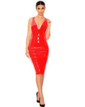 Mirror PU Leather Sleeveless V-neck Tight Dress
