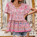 Summer Women's Bohemian Printed Short-sleeved Shirt