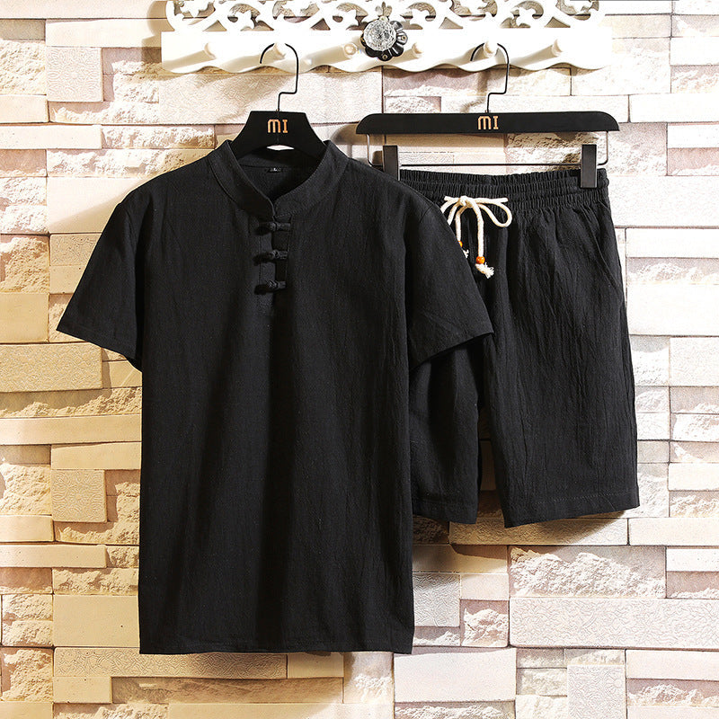 Shorts da uomo in lino Valstrend, stile chino, con girovita elasticizzato e tasche, ideale per abbigliamento estivo casual.