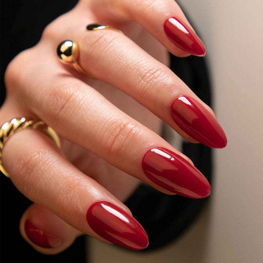 Pure Color Manicure Fake Nails Almond Glossy Wearable