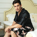Camicia da notte in seta artificiale stampata, lunga fino a metà, per uomo, stile sexy e elegante, ideale per occasioni speciali.