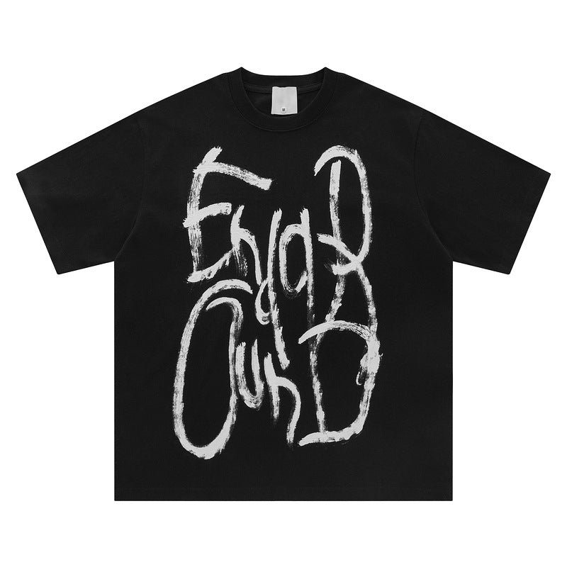 Maglietta uomo Valstrend in cotone con stampa graffiti a maniche corte, design casual e stile urbano elegante.