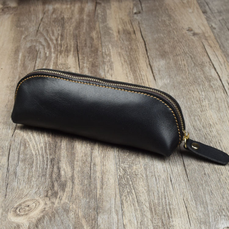 Custodia in pelle bovina fatta a mano con cerniera per penne, matite e occhiali, stile primo strato, marca Valstrend.