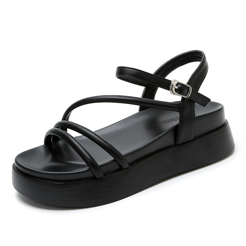 Scarpe platform Valstrend stile fairy, scarpe da città con suola elevata e design elegante in stile romano.