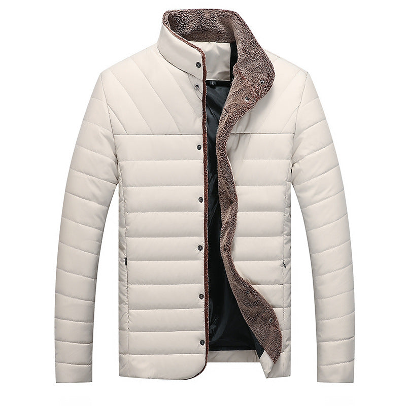 Cappotto imbottito in cotone medio lunghezza da uomo, stile coreano, colletto alla stand-up e vestibilità slim, caldo e elegante.