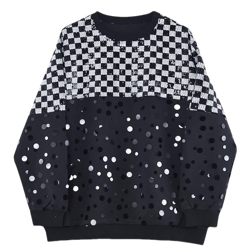 Heavy Process Sequin Embroidery Patchwork Pullover