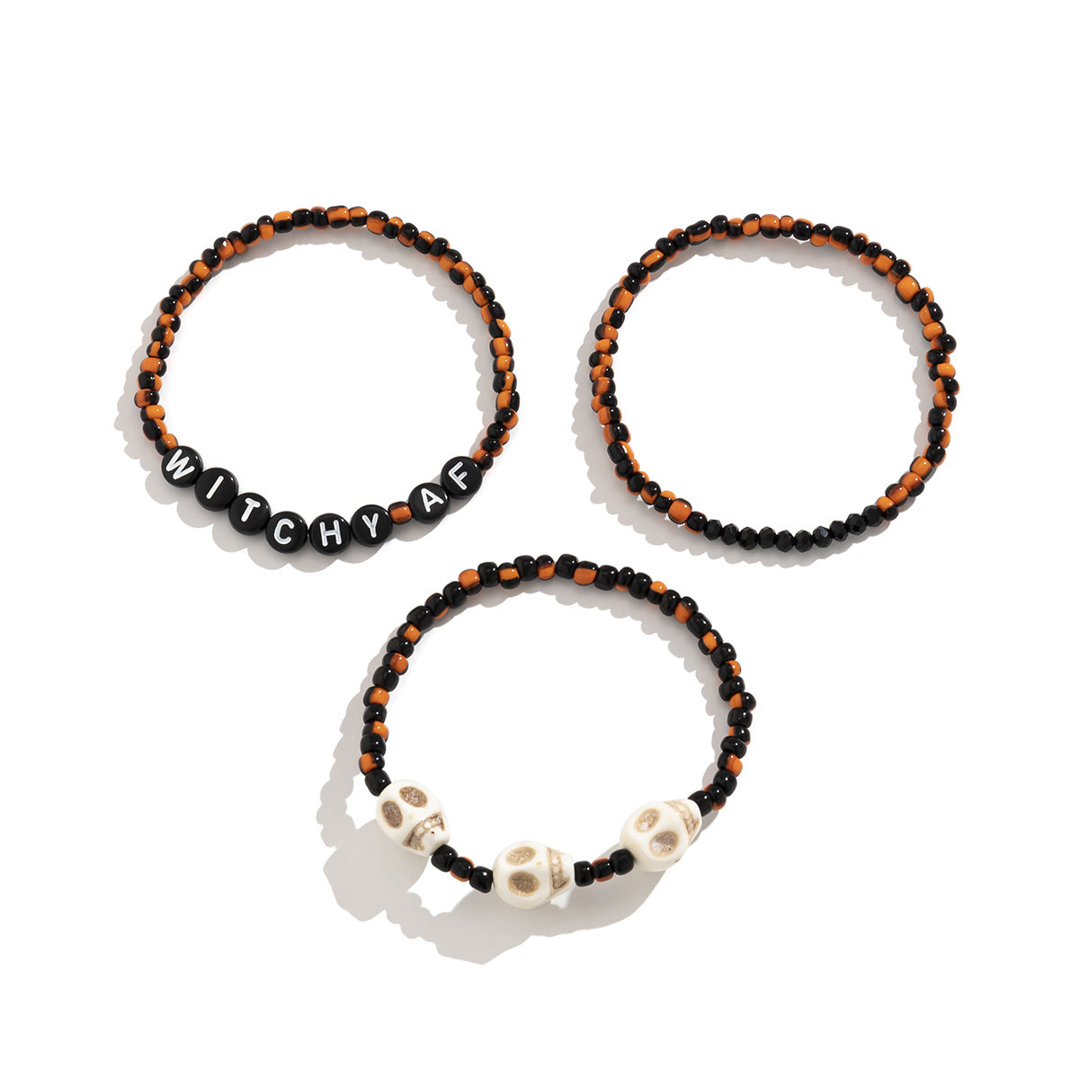 Bracciale con lettere e perle in stile retrò con teschio, design Sweet Cool Retro Skull, bracciale in perline Valstrend Shop