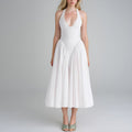 Vestito da donna elegante Valstrend con scollo a V, colore bianco, perfetto per feste e occasioni speciali.