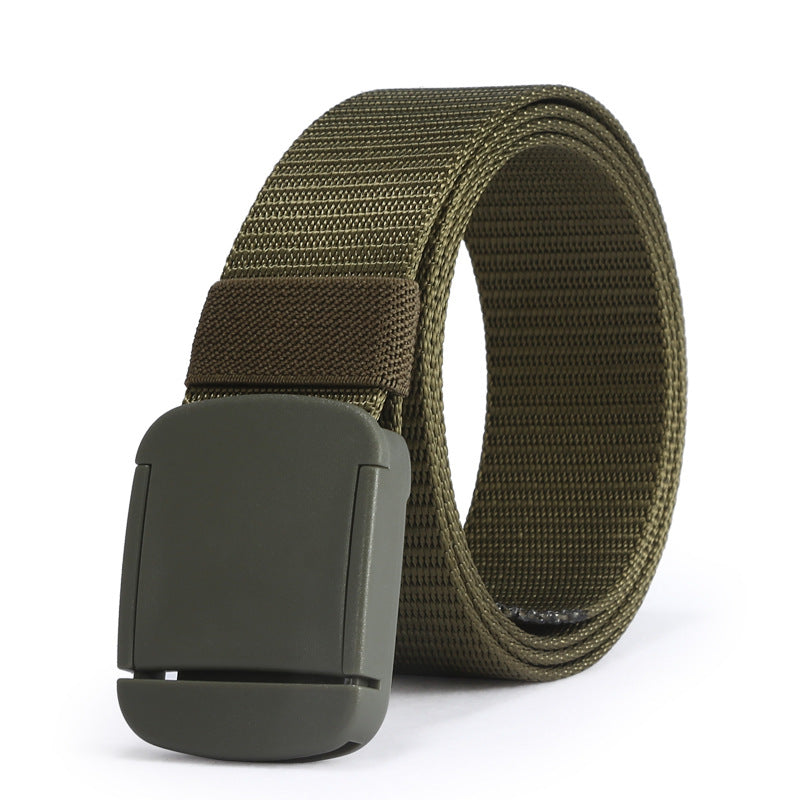 Cintura unisex in nylon e tessuto canvas senza metallici, cinturino resistente e versatile, ideale per stile casual e pratico.