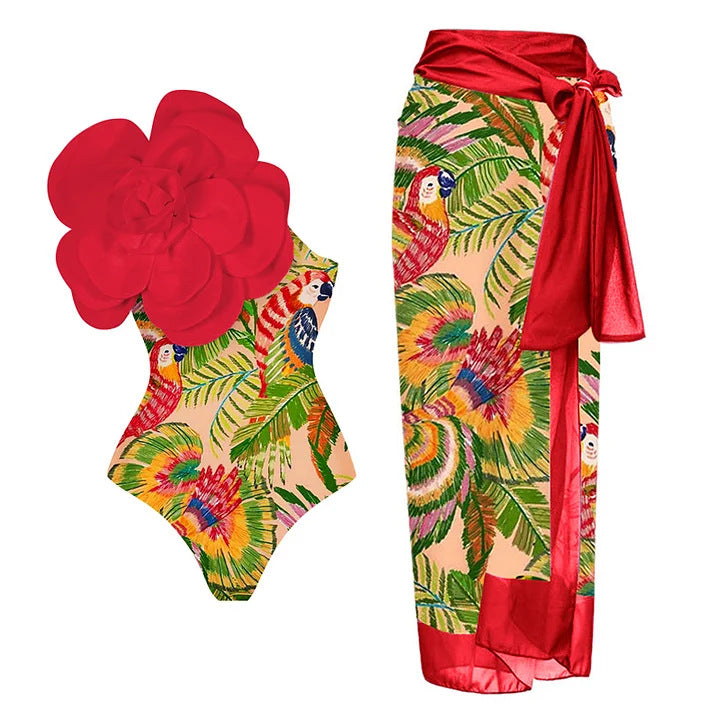 Costume intero da donna Valstrend con fiore grande 3D decorativo, perfetto per l’estate e il mare
