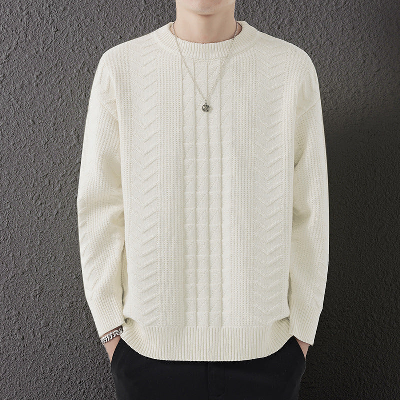 Maglione da uomo a girocollo in maglia di Valstrend, colore neutro, con maniche lunghe e vestibilità comoda.
