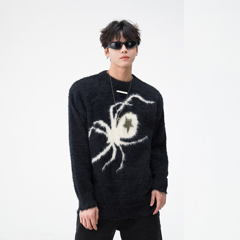 Maglione unisex Valstrend con motivo a ragno in broccato americano hip hop, stile urbano e accattivante.