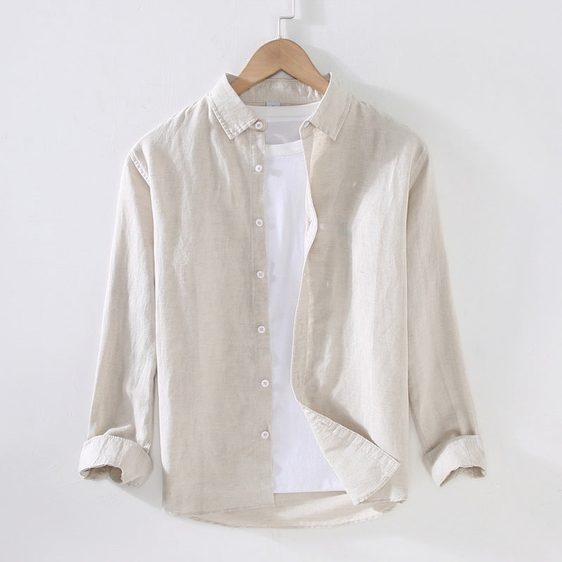 Camicia bianca estiva da uomo in lino Valstrend, maniche lunghe, tessuto leggero e traspirante perfetta per primavera e estate