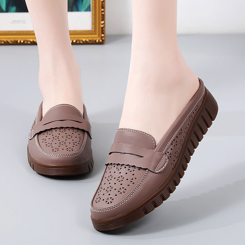 Women's Outer Wear Beef Tendon Flat Middle-aged And Elderly Retro Mom Shoes