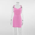 Vestito da notte femminile in cotone e lino rosa con bretelle, morbida e elegante abbigliamento da casa Valstrend.