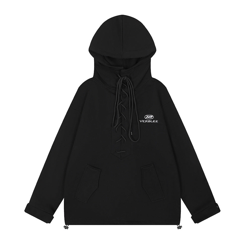Felpa con cappuccio con lacci e dettagli in pizzo da uomo, marca Valstrend, in tessuto morbido e comodo, colore grigio scuro.