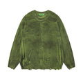 Distressed Dirty Round Neck Men's Spring And Autumn Sunken Stripe Twist Crocheted Ripped Pullover Sweater